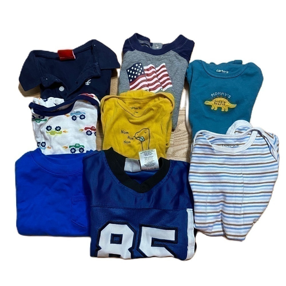 12 mos Boys Short Sleeve Shirt Bundle Carter’s Dinosaur Flag Jersey Stripe Truck